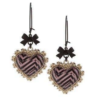 Betsey Johnson Two tone Black and Pink Zigzag Heart Earrings Betsey Johnson Fashion Earrings