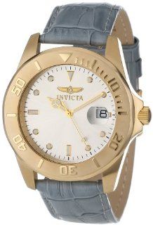 Invicta Men's 10230 007 Pro Diver Silver Dial Grey Leather Watch Watches
