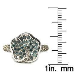 10k White Gold Blue and White Diamond Flower Ring (IJ, I1 I2) Diamond Rings
