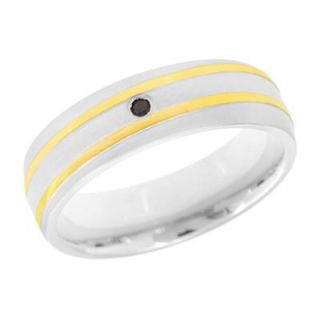 Mens Enhanced Black Diamond Accent Soliatire Wedding Band in Two Tone