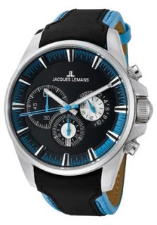 JACQUES LEMANS 1652C  Watches,Mens Liverpool Chronograph 1 1652C Black/Blue Leather Strap, Chronograph JACQUES LEMANS Quartz Watches