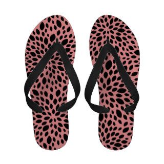 Black Petal Pattern on Pink Flip Flops