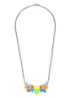 Neon Yellow Skull & Multicolor Crystal Station Necklace by Tom Binns