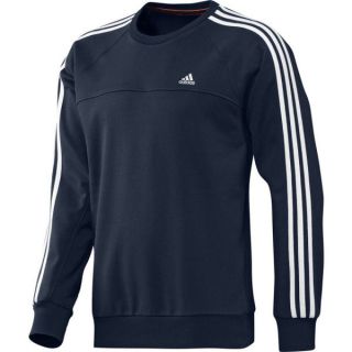 adidas Mens Essential 3 Stripe Crew Neck Sweatshirt   Navy/White      Clothing