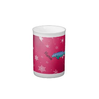 Personalized name manatee pink snowflakes bone china mug