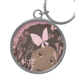 African American woman with flowers Keychains