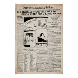 Titanic New York Tribune Newspaper Reprint Print