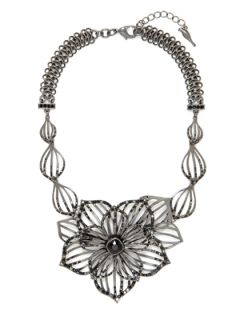Black Cutout Flower Bib Necklace by Chloe + Isabel