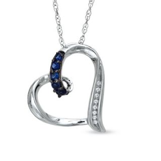 Lab Created Blue Sapphire and Diamond Accent Looping Heart Pendant in