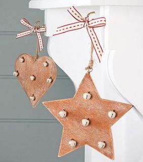 jingle bells wooden star or heart by the contemporary home
