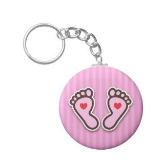 Pink cartoon baby feet with red hearts keychain