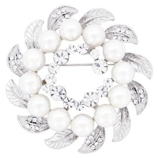 Silvertone Crystal and Faux Pearl Wreath Wedding Brooch Brooches & Pins