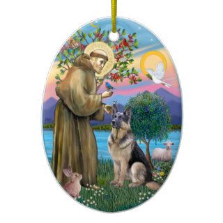 St Francis (W)   German Shepherd (C) Christmas Tree Ornaments