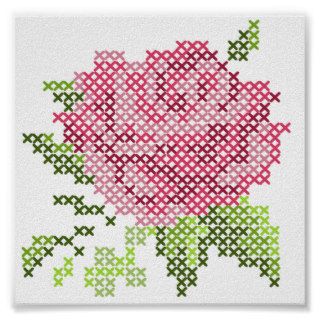 Cross Stitch Rose Print