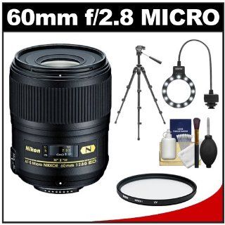 Nikon 60mm f/2.8G AF S ED Micro Nikkor Lens with Tripod + UV Filter + Macro Ring Light + Kit for D3100, D3200, D5100, D5200, D600, D7100, D800, D4 Digital SLR Cameras  Digital Slr Camera Lenses  Camera & Photo