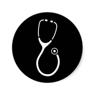 White stethoscope logo on black doctor sticker