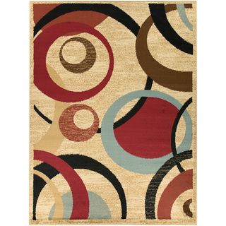 Beige/ Red Contemporary Abstract Design Area Rug (7'10 x 9'10) 7x9   10x14 Rugs