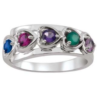 Mothers Sideways Hearts Synthetic Birthstone Ring in Sterling Silver