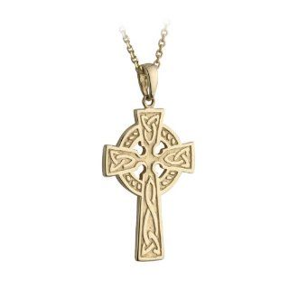 14K Gold Double Sided Celtic Cross Necklace w/Trinity Knots Irish Made Jewelry