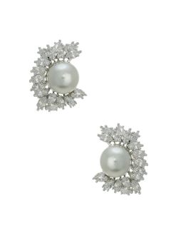 Pearl & CZ Cluster Earrings by CZ by Kenneth Jay Lane