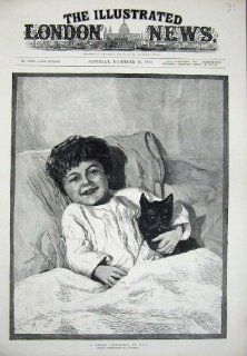 1883 Christmas Little Boy Bed Cat Kitten Thomson Print  