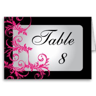 Black and Pink Floral Wedding Table Number Card