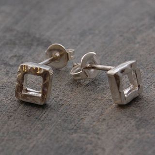 battered square silver stud earrings by otis jaxon silver and gold jewellery