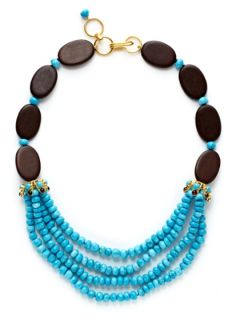 Wood & Turquoise Bead Bib Necklace by Bounkit