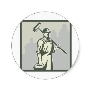 Painter Paint Roller Worker House Retro Round Stickers
