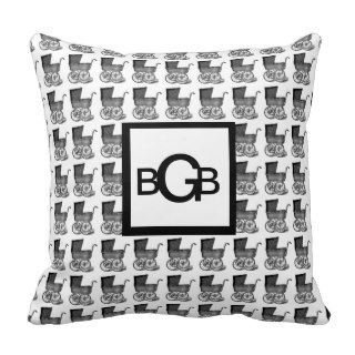 Black and White Baby Carriage Monogrammed Pillow