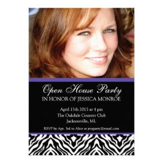 Zebra Purple Accent Photo Open House Graduation In Personalized Invites