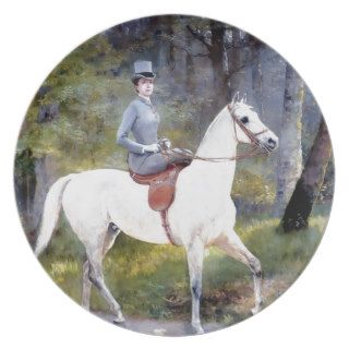 Lady Riding White Horse Painting Plate