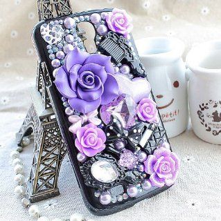 United Electek For Samsung Galaxy S4 i9500 Fairy Tale Purple Flower Diamond Crystal Case Cover + United Electek Purple Velvet Pouch   Comes with Gift Box Package Cell Phones & Accessories