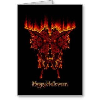 Red Halloween Fractal Fire Demon Greeting Card
