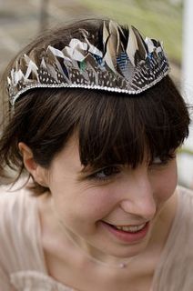 jay and guinea fowl feather tiara by holly young headwear