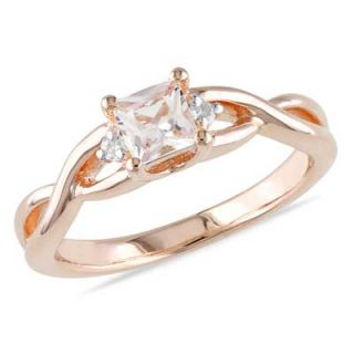 0mm Princess Cut Morganite and Diamond Accent Promise Ring in Rose