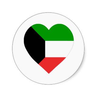 Kuwait Flag Heart Round Stickers