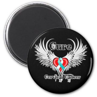 Cure Cervical Cancer Heart Tattoo Wings Fridge Magnet