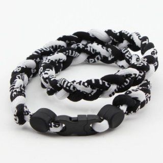 Generic 3 Rope 20" Titanium Ionic Sports Necklace Baseball Softball Soccer Braided Twist(Black/Black/White) Jewelry
