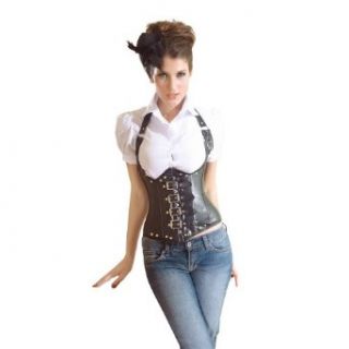 MUKA Burlesque Leather Steel Boned Buckles Underbust Black Corset Top, Gift Idea Adult Exotic Corsets Clothing