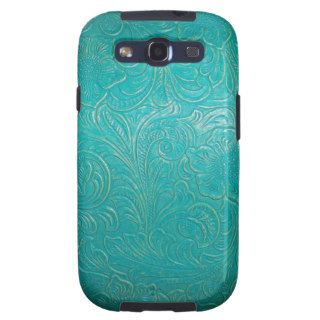 Turquoise Floral Leather Look Print Galaxy SIII Case