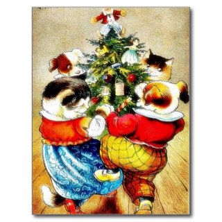 Christmas greeting with dressed cats taking the ch postcards