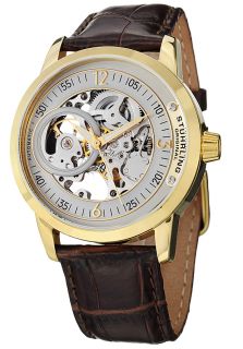 Stuhrling Original 837.03  Watches,Mens Automatic Delphi Saros Silver Dial Brown Leather, Casual Stuhrling Original Automatic Watches