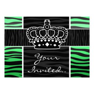 Girly green and black zebra print crown announcements