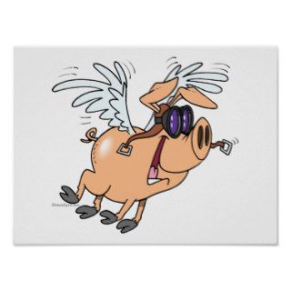 funny flying pig flyer cartoon posters