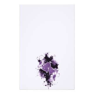 Double Hearts & Flowers   Purple Custom Stationery