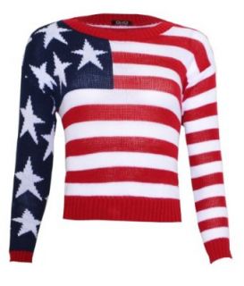 Forever Women's Long Sleeves American Flag Print Knitted Jumper (One Size (Fits 6 8), Red/White)