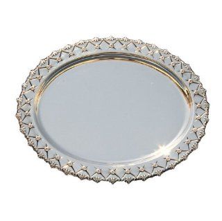 Silver Plated Small Oval Serving Dish with Argyle Pattern Trays Kitchen & Dining