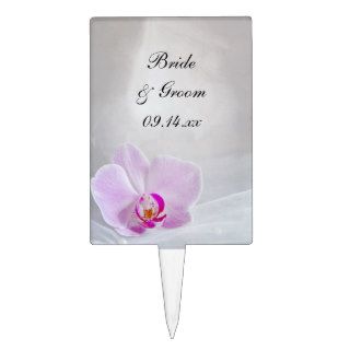 Pink Orchid and Veil Wedding Cake Topper