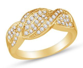 14K Yellow Gold Ladies Womens Prong Set Cross Over Round Brilliant Cut Diamond Wedding Band OR Anniversary Ring (1/2 cttw.) Jewelry